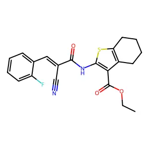 (E)-ethyl 2-(2-cyano-3-(2-fluorophenyl)acrylamido)-4,5,6,7-tetrahydrobenzo[b]thiophene-3-carboxylate structure