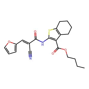 (E)-butyl 2-(2-cyano-3-(furan-2-yl)acrylamido)-4,5,6,7-tetrahydrobenzo[b]thiophene-3-carboxylate structure
