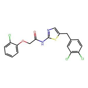 2-(2-chlorophenoxy)-N-[5-[(3,4-dichlorophenyl)methyl]-1,3-thiazol-2-yl]acetamide structure