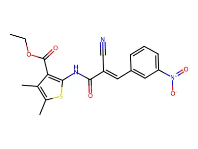 (E)-ethyl 2-(2-cyano-3-(3-nitrophenyl)acrylamido)-4,5-dimethylthiophene-3-carboxylate structure