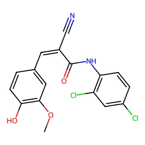 (E)-2-cyano-N-(2,4-dichlorophenyl)-3-(4-hydroxy-3-methoxyphenyl)prop-2-enamide structure