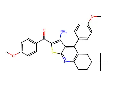 6-tert-butyl-2-(4-methoxybenzoyl)-4-(4-methoxyphenyl)-5H,6H,7H,8H-thieno[2,3-b]quinolin-3-amine structure