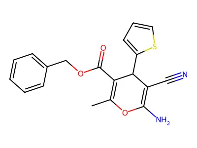 benzyl 6-amino-5-cyano-2-methyl-4-(thiophen-2-yl)-4H-pyran-3-carboxylate structure
