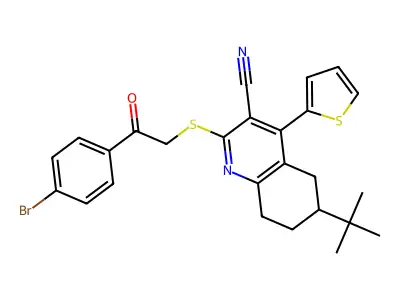 2-{[2-(4-bromophenyl)-2-oxoethyl]sulfanyl}-6-tert-butyl-4-(2-thienyl)-5,6,7,8-tetrahydro-3-quinolinecarbonitrile structure