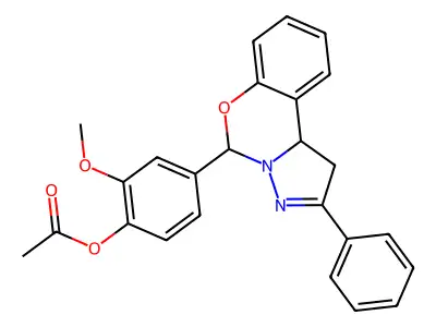 2-methoxy-4-(2-phenyl-1,10b-dihydropyrazolo[1,5-c][1,3]benzoxazin-5-yl)phenyl acetate structure
