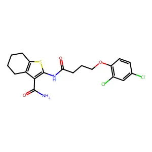 2-{[4-(2,4-dichlorophenoxy)butanoyl]amino}-4,5,6,7-tetrahydro-1-benzothiophene-3-carboxamide structure