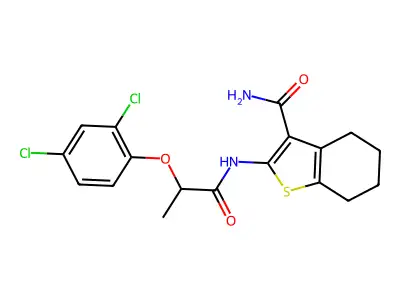 2-{[2-(2,4-dichlorophenoxy)propanoyl]amino}-4,5,6,7-tetrahydro-1-benzothiophene-3-carboxamide structure