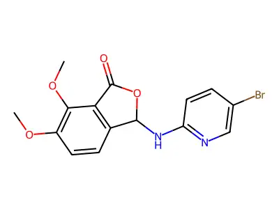 3-[(5-bromopyridin-2-yl)amino]-6,7-dimethoxy-3H-2-benzofuran-1-one structure