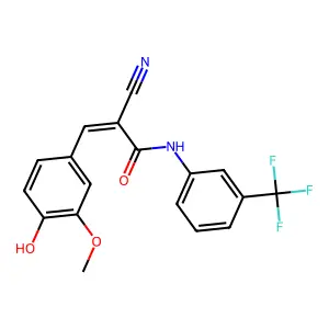 (E)-2-cyano-3-(4-hydroxy-3-methoxyphenyl)-N-(3-(trifluoromethyl)phenyl)acrylamide structure
