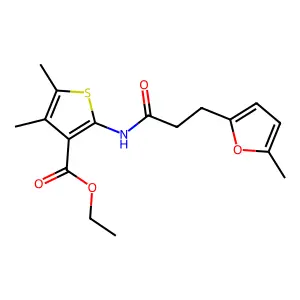 Ethyl 4,5-dimethyl-2-(3-(5-methylfuran-2-yl)propanamido)thiophene-3-carboxylate structure