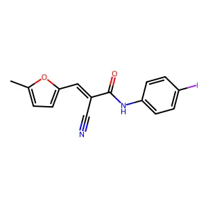 (2E)-2-cyano-N-(4-iodophenyl)-3-(5-methylfuran-2-yl)prop-2-enamide structure