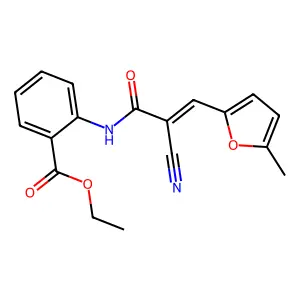 (E)-ethyl 2-(2-cyano-3-(5-methylfuran-2-yl)acrylamido)benzoate structure