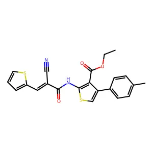 (E)-ethyl 2-(2-cyano-3-(thiophen-2-yl)acrylamido)-4-(p-tolyl)thiophene-3-carboxylate structure