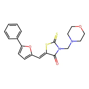(5E)-3-(morpholin-4-ylmethyl)-5-[(5-phenylfuran-2-yl)methylidene]-2-thioxo-1,3-thiazolidin-4-one structure