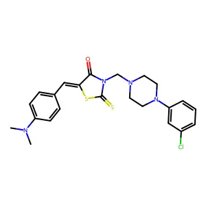 (5E)-3-[[4-(3-chlorophenyl)piperazin-1-yl]methyl]-5-[(4-dimethylaminophenyl)methylidene]-2-sulfanylidene-1,3-thiazolidin-4-one structure