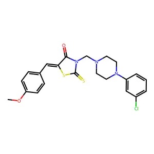(5E)-3-[[4-(3-chlorophenyl)piperazin-1-yl]methyl]-5-[(4-methoxyphenyl)methylidene]-2-sulfanylidene-1,3-thiazolidin-4-one structure