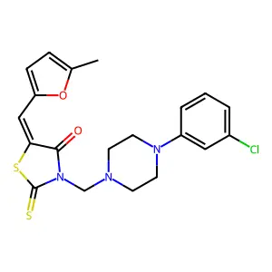 (5E)-3-{[4-(3-chlorophenyl)piperazin-1-yl]methyl}-5-[(5-methylfuran-2-yl)methylidene]-2-thioxo-1,3-thiazolidin-4-one structure