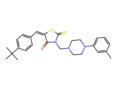 5-{[4-(Tert-butyl)phenyl]methylene}-3-{[4-(3-methylphenyl)piperazinyl]methyl}-2-thioxo-1,3-thiazolidin-4-one structure