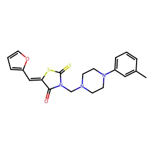 (5E)-5-(furan-2-ylmethylidene)-3-{[4-(3-methylphenyl)piperazin-1-yl]methyl}-2-thioxo-1,3-thiazolidin-4-one structure