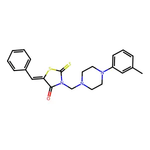 (5E)-5-benzylidene-3-{[4-(3-methylphenyl)piperazin-1-yl]methyl}-2-thioxo-1,3-thiazolidin-4-one structure