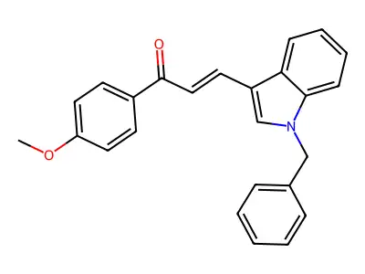 (2E)-1-(4-methoxyphenyl)-3-[1-benzylindol-3-yl]prop-2-en-1-one structure