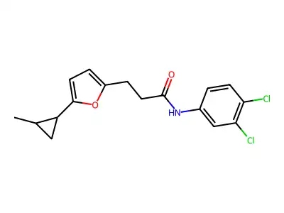 N-(3,4-dichlorophenyl)-3-[5-(2-methylcyclopropyl)furan-2-yl]propanamide structure