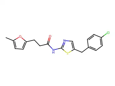 N-[5-(4-chlorobenzyl)-1,3-thiazol-2-yl]-3-(5-methylfuran-2-yl)propanamide structure