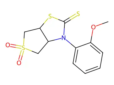 3-(2-methoxyphenyl)tetrahydrothieno[3,4-d][1,3]thiazole-2(3H)-thione 5,5-dioxide structure