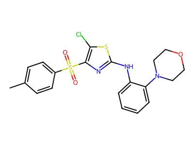 5-chloro-N-(2-morpholinophenyl)-4-tosylthiazol-2-amine structure