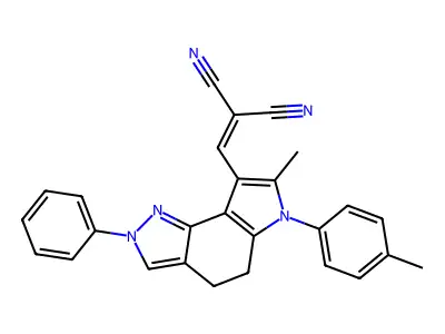 2-[[2,4,5,6-Tetrahydro-7-methyl-6-(4-methylphenyl)-2-phenylpyrrolo[2,3-g]indazol-8-yl]methylene]propanedinitrile structure