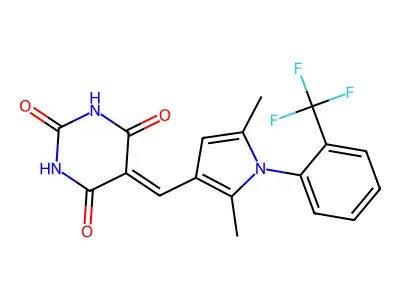 5-[[2,5-dimethyl-1-[2-(trifluoromethyl)phenyl]pyrrol-3-yl]methylidene]-1,3-diazinane-2,4,6-trione structure