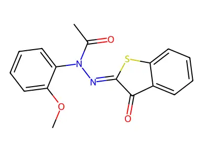 N-(2-methoxyphenyl)-N-[(3-oxo-1-benzothiophen-2-ylidene)amino]acetamide structure