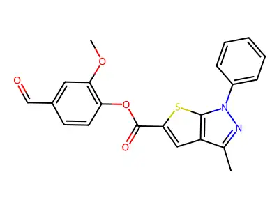 (4-Formyl-2-methoxyphenyl) 3-methyl-1-phenylthieno[2,3-c]pyrazole-5-carboxylate structure