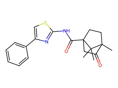 4,7,7-trimethyl-3-oxo-N-[(2E)-4-phenyl-1,3-thiazol-2(3H)-ylidene]bicyclo[2.2.1]heptane-1-carboxamide structure