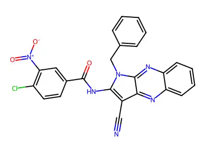 N-(1-Benzyl-3-cyano-1H-pyrrolo[2,3-b]quinoxalin-2-yl)-4-chloro-3-nitrobenzamide structure