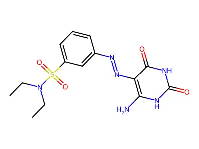 3-[2-(4-amino-2,6-dioxo-1,2,5,6-tetrahydropyrimidin-5-ylidene)hydrazin-1-yl]-N,N-diethylbenzene-1-sulfonamide structure