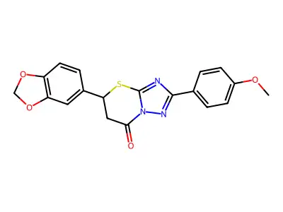 5-(1,3-benzodioxol-5-yl)-2-(4-methoxyphenyl)-5,6-dihydro-7H-[1,2,4]triazolo[5,1-b][1,3]thiazin-7-one structure