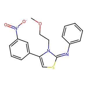 (Z)-N-(3-(2-methoxyethyl)-4-(3-nitrophenyl)thiazol-2(3H)-ylidene)aniline structure
