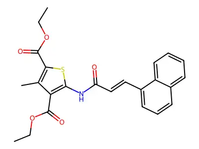 diethyl 3-methyl-5-{[(2E)-3-(naphthalen-1-yl)prop-2-enoyl]amino}thiophene-2,4-dicarboxylate structure