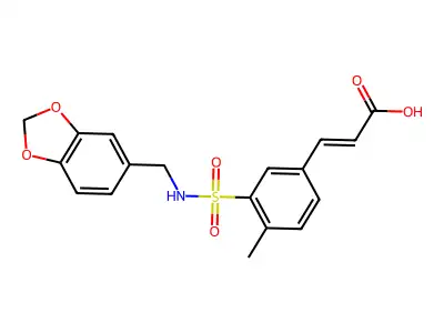 (2E)-3-{3-[(1,3-benzodioxol-5-ylmethyl)sulfamoyl]-4-methylphenyl}prop-2-enoic acid structure