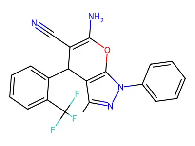 6-amino-3-methyl-1-phenyl-4-[2-(trifluoromethyl)phenyl]-1,4-dihydropyrano[2,3-c]pyrazole-5-carbonitrile structure