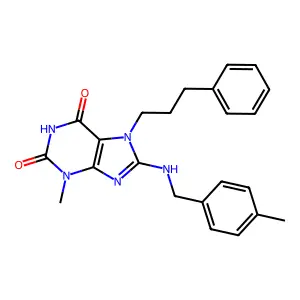 3-methyl-8-((4-methylbenzyl)amino)-7-(3-phenylpropyl)-1H-purine-2,6(3H,7H)-dione structure