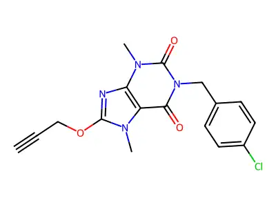 1-[(4-Chlorophenyl)methyl]-3,7-dimethyl-8-prop-2-ynoxypurine-2,6-dione structure