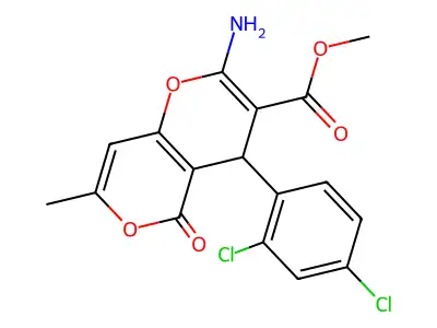 methyl 2-amino-4-(2,4-dichlorophenyl)-7-methyl-5-oxo-4,5-dihydropyrano[4,3-b]pyran-3-carboxylate structure