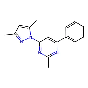 4-(3,5-dimethyl-1H-pyrazol-1-yl)-2-methyl-6-phenylpyrimidine structure