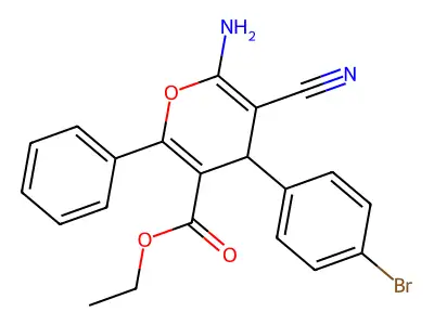 ethyl 6-amino-4-(4-bromophenyl)-5-cyano-2-phenyl-4H-pyran-3-carboxylate structure