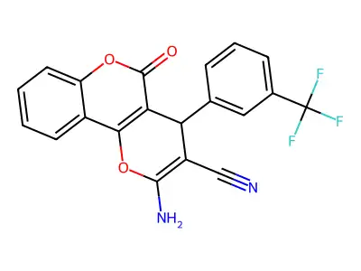 2-amino-5-oxo-4-[3-(trifluoromethyl)phenyl]-4H,5H-pyrano[3,2-c]chromene-3-carbonitrile structure