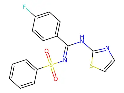 N'-(benzenesulfonyl)-4-fluoro-N-(1,3-thiazol-2-yl)benzenecarboximidamide structure