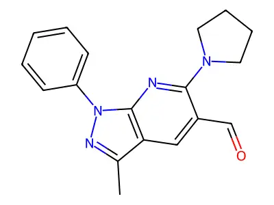 3-methyl-1-phenyl-6-(pyrrolidin-1-yl)-1H-pyrazolo[3,4-b]pyridine-5-carbaldehyde structure
