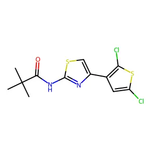 N-[4-(2,5-dichlorothiophen-3-yl)-1,3-thiazol-2-yl]-2,2-dimethylpropanamide structure